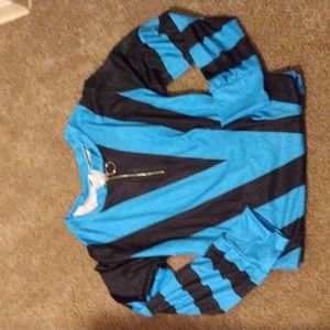 Shirt blue with black strips zip up long sleeve shirt